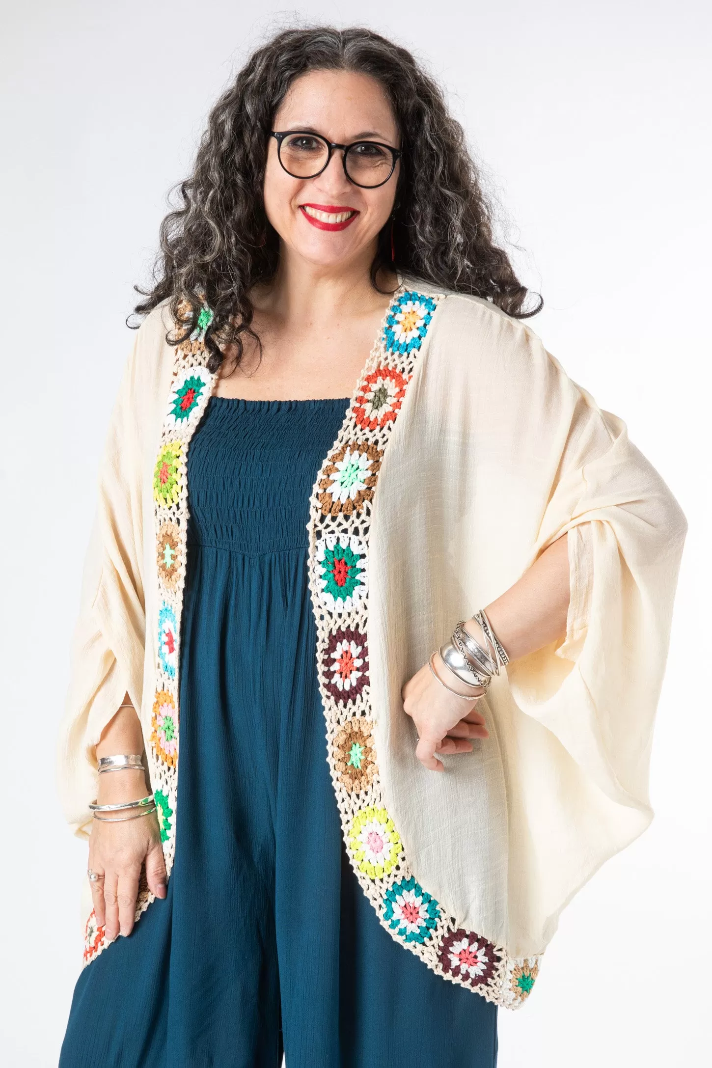 Floral Trim Crochet Cardigan