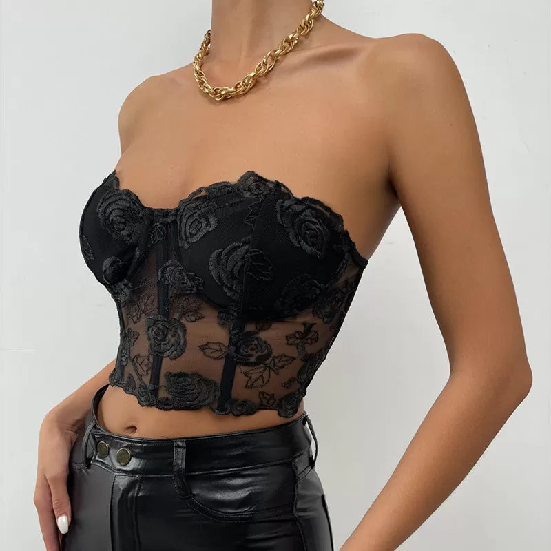 Floral Women Lace Bandeau Tank Top