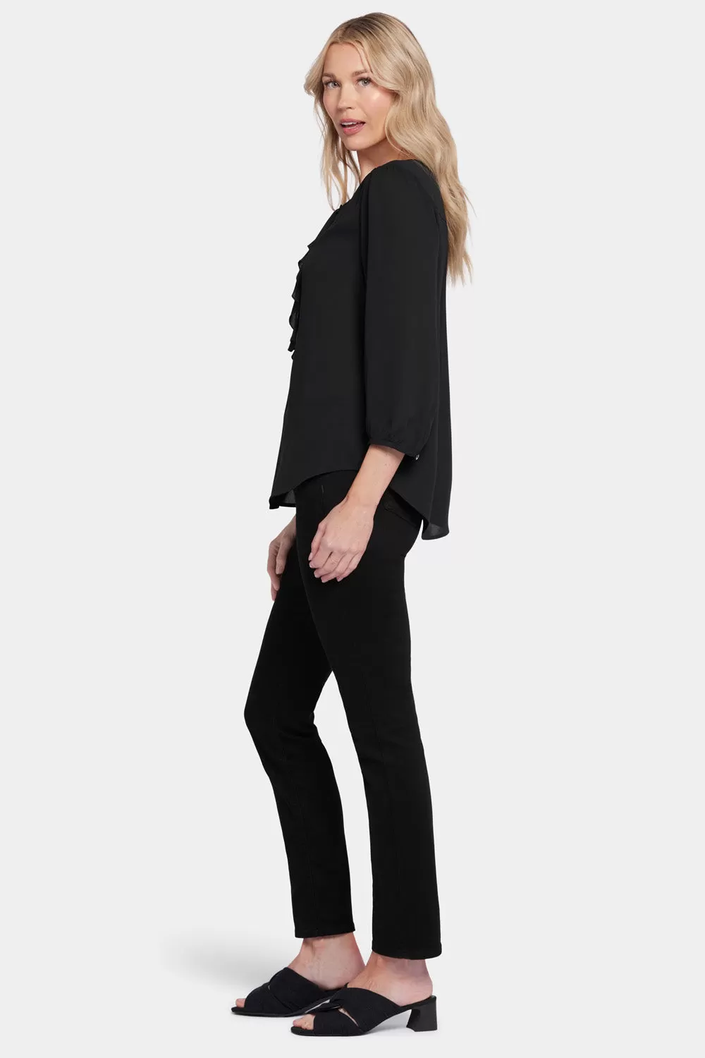 Flounce Front Blouse - Black