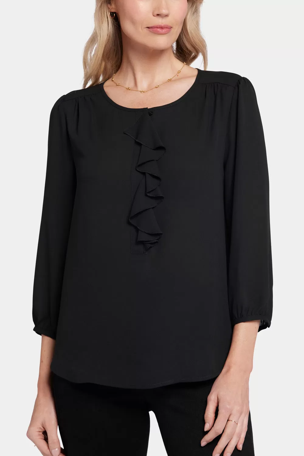 Flounce Front Blouse - Black