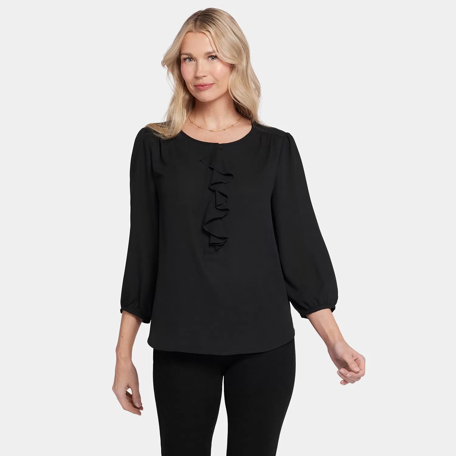 Flounce Front Blouse - Black