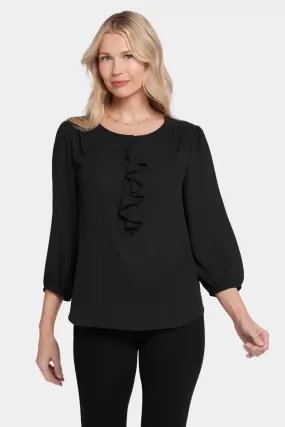 Flounce Front Blouse - Black