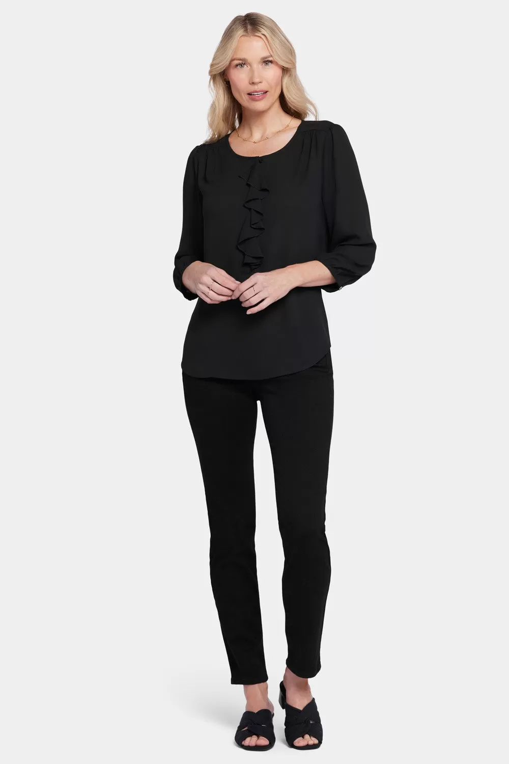 Flounce Front Blouse - Black