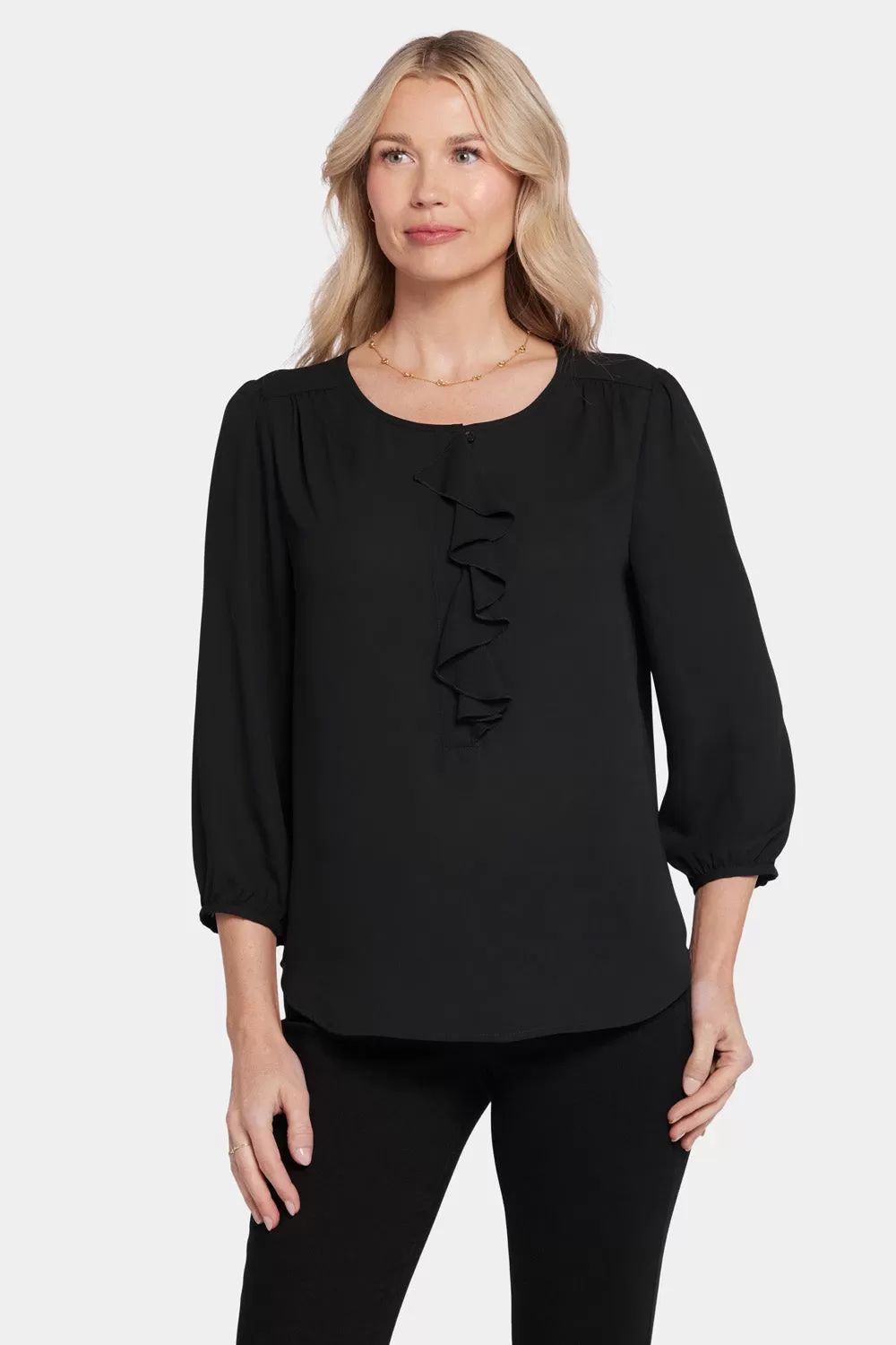 Flounce Front Blouse - Black