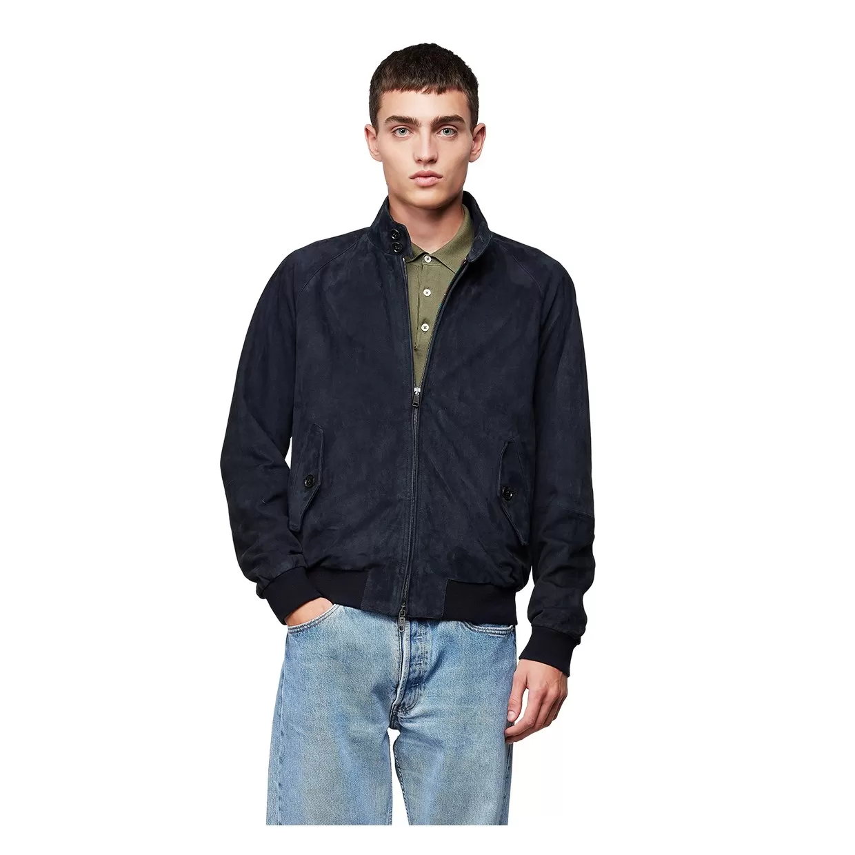 Giubbino Baracuta G9 Harrington Suede Blu Intenso