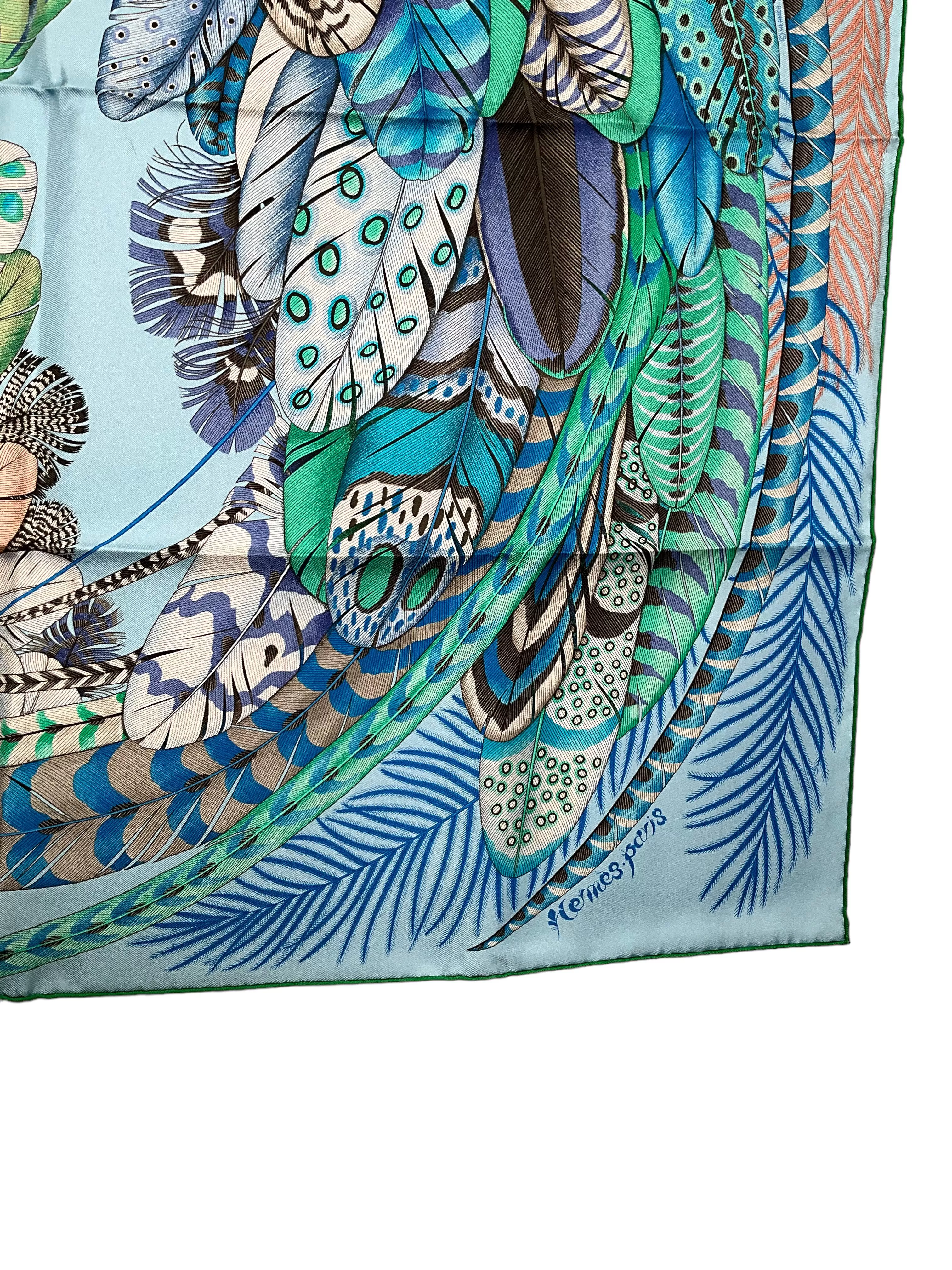 HERMES Plumes En Fete Silk Scarf 90