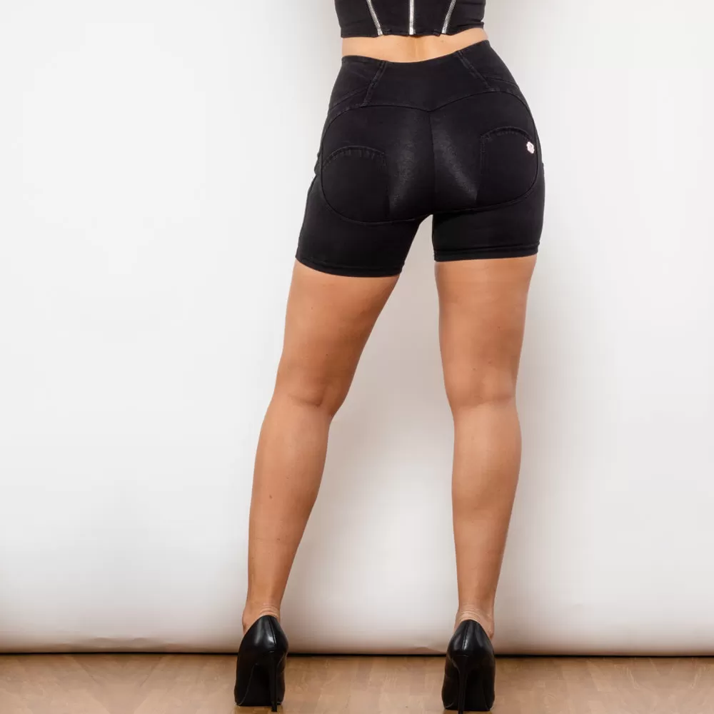 High Waist Dark Thread Black Shorts