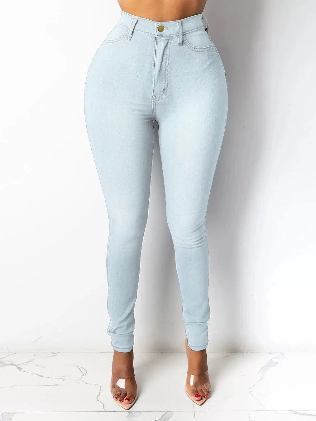 High Waisted Fleece-Lined Women's Denim Jeans with Classic Regular Fit in Multiple Colors