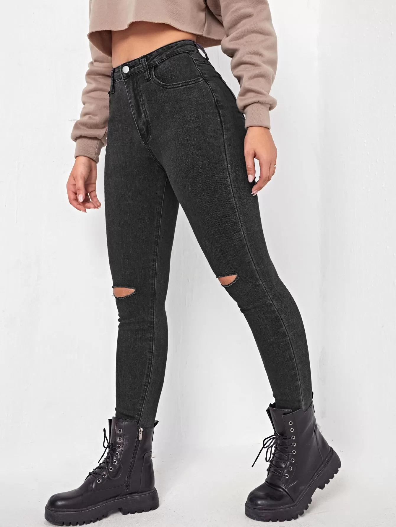 High Waisted Ripped Skinny Jeans