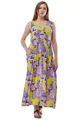 La Cera Floral Printed Sleeveless Rayon Maxi Dress