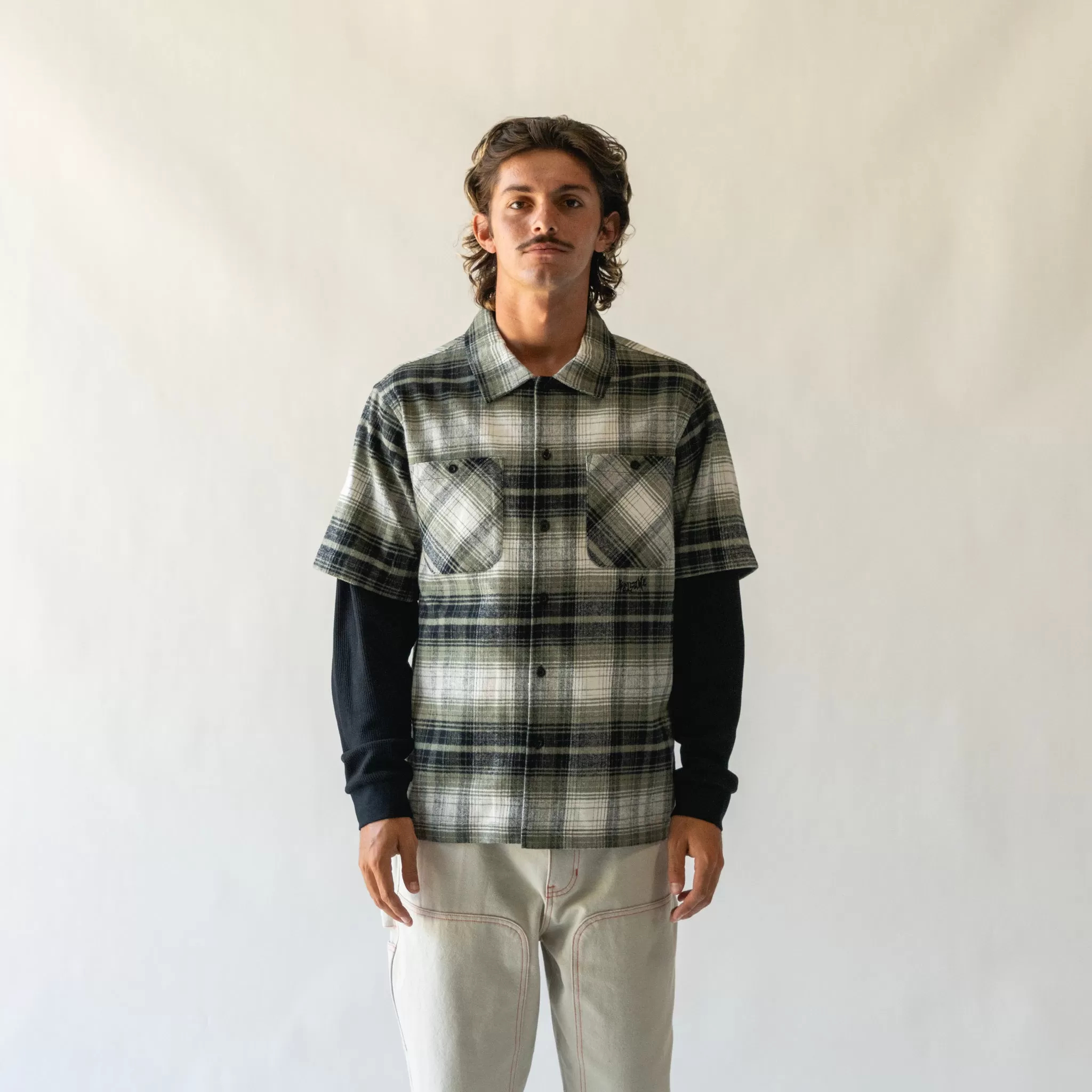 Lair Woven Plaid/Thermal Layered Shirt - Olive