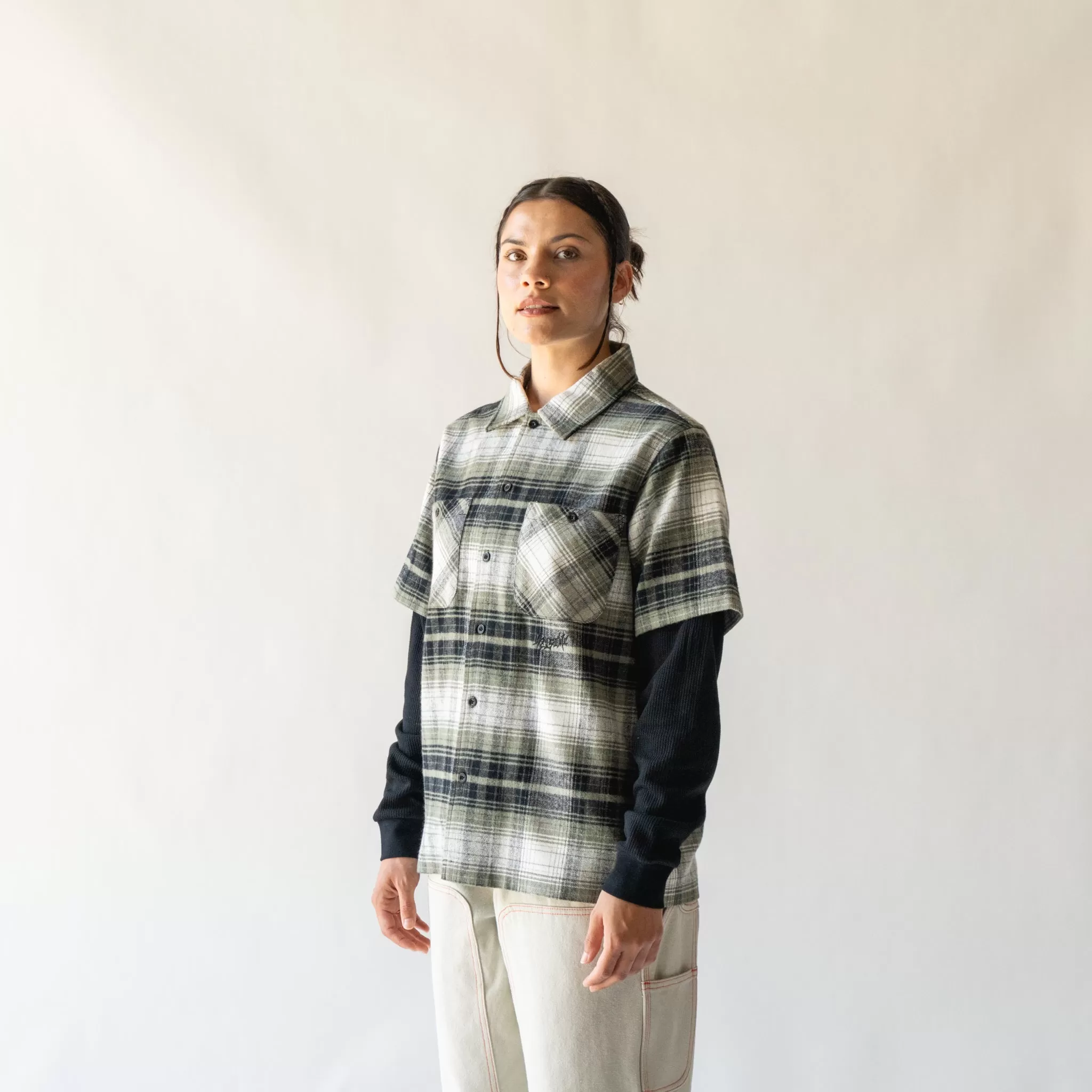 Lair Woven Plaid/Thermal Layered Shirt - Olive