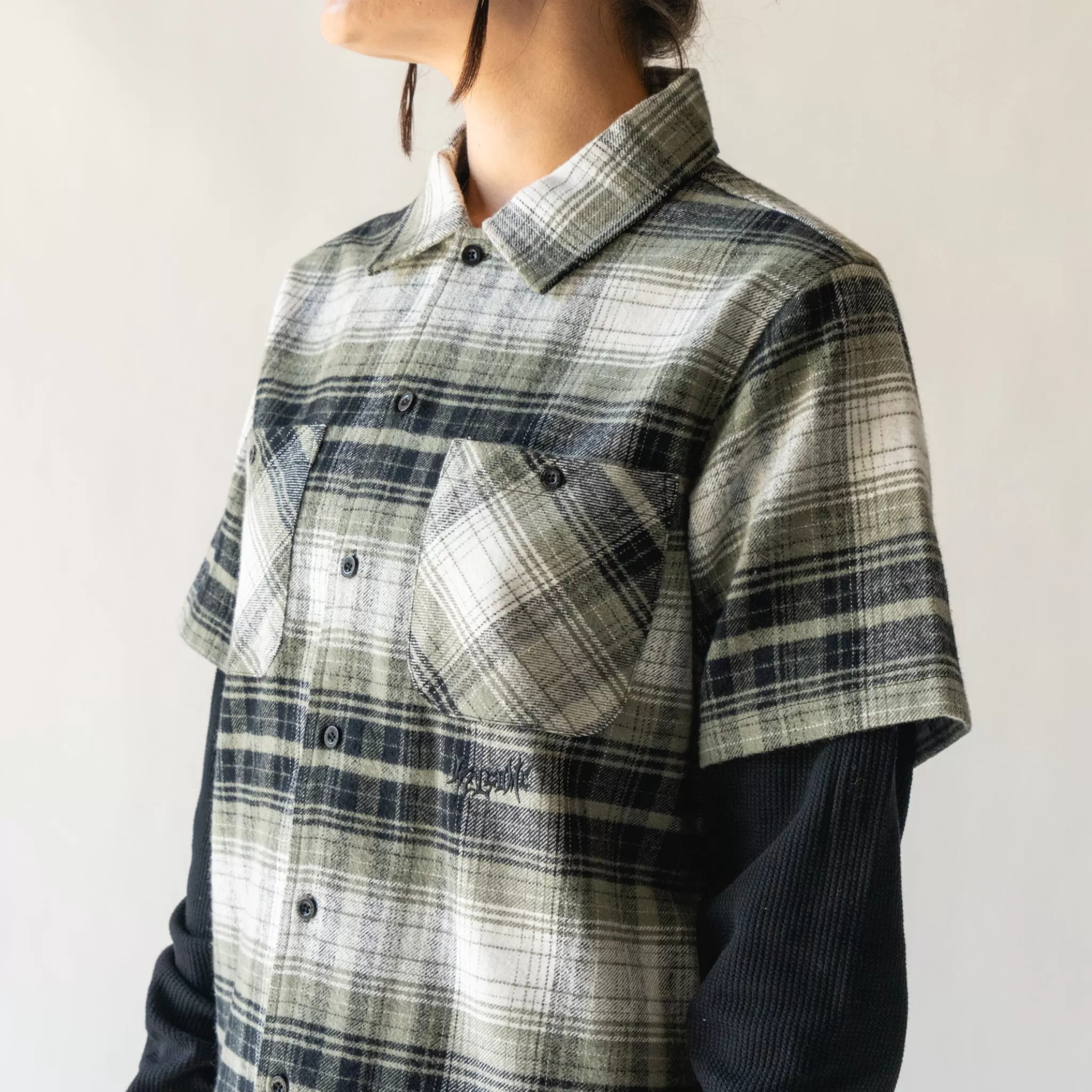 Lair Woven Plaid/Thermal Layered Shirt - Olive