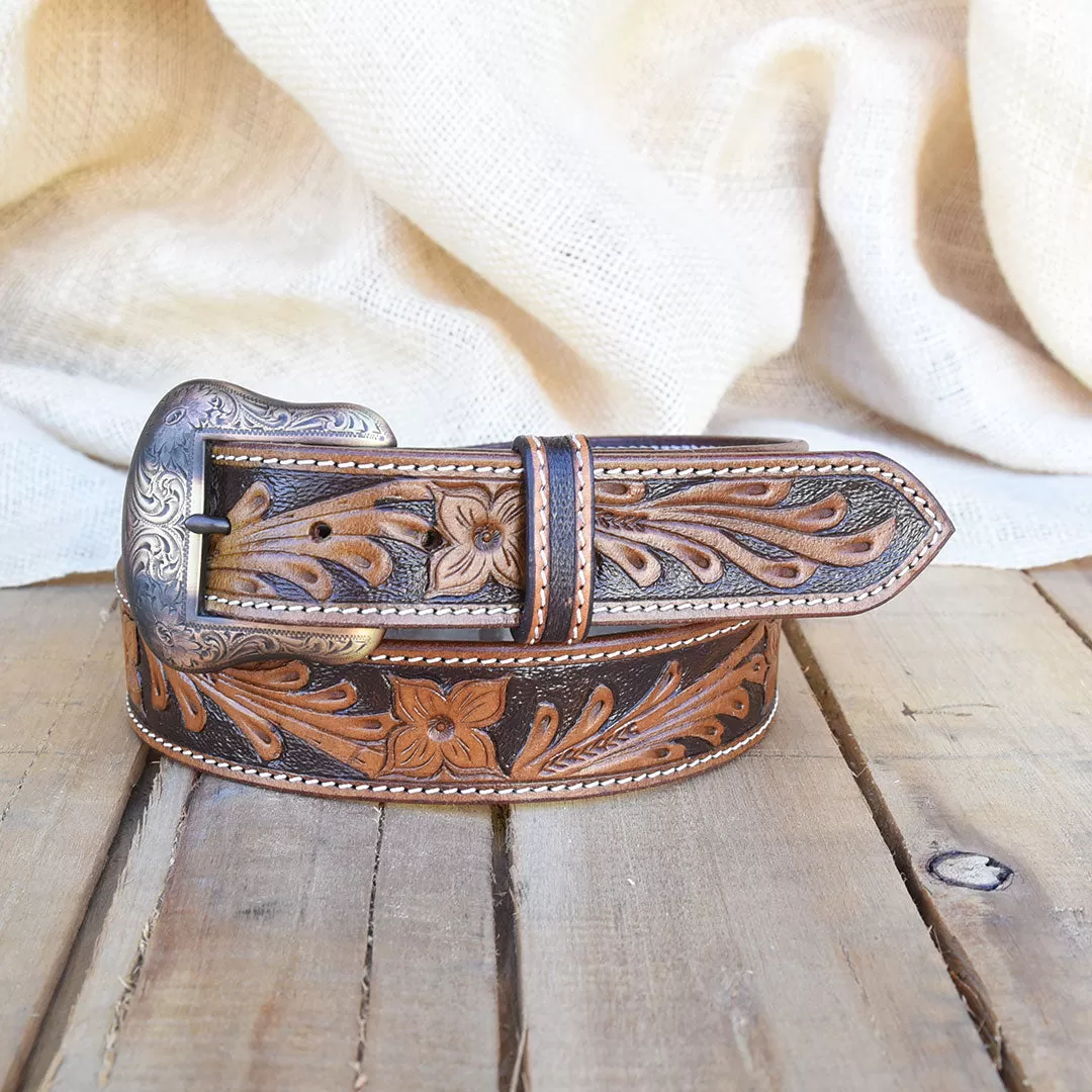 Lejon Cognac & Chile Floral Tooled Belt