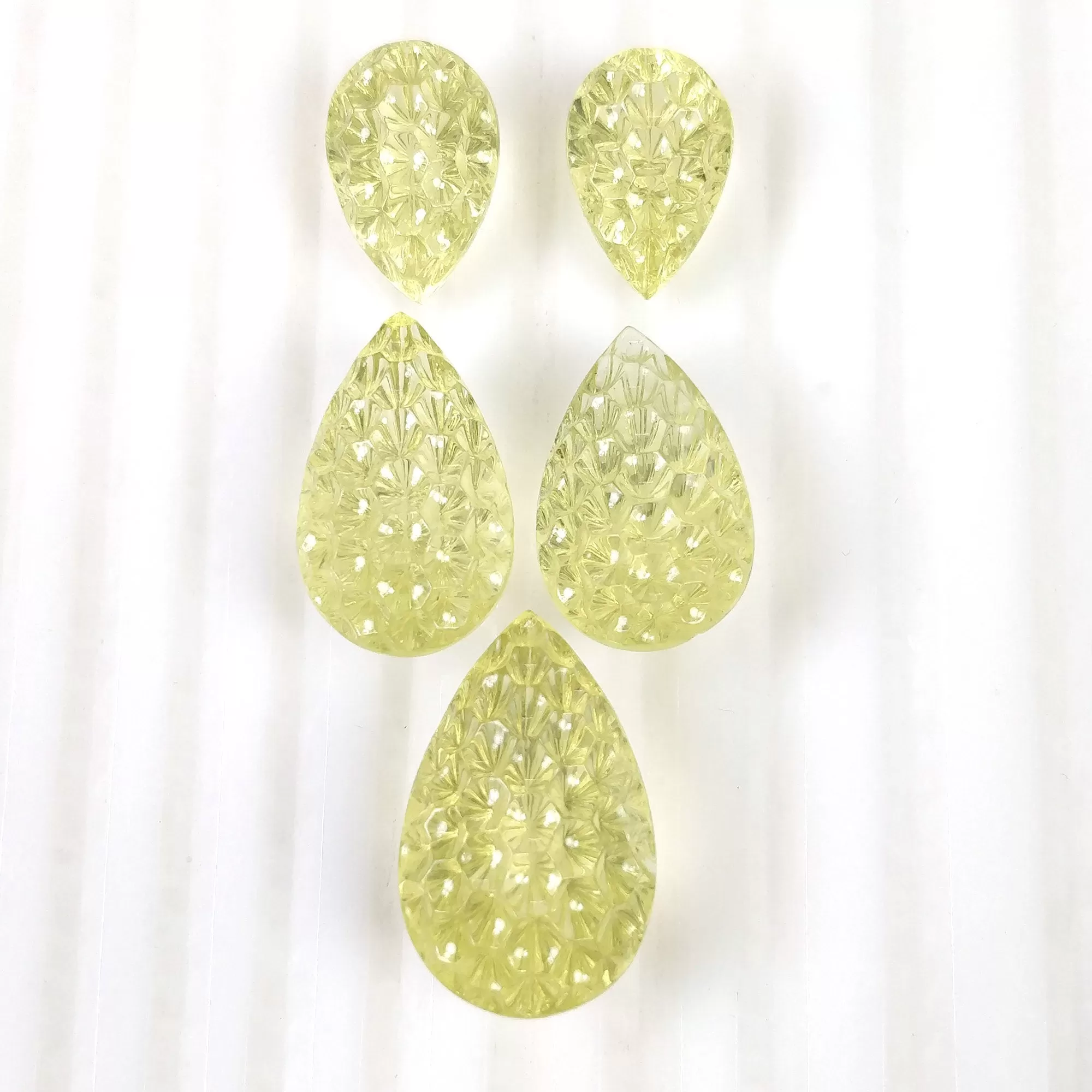 LEMON QUARTZ Gemstone Carving : 63.15cts Natural Untreated Unheated Quartz Hand Carved Pear Shape 15.5*10.5mm - 23*15mm 5pcs