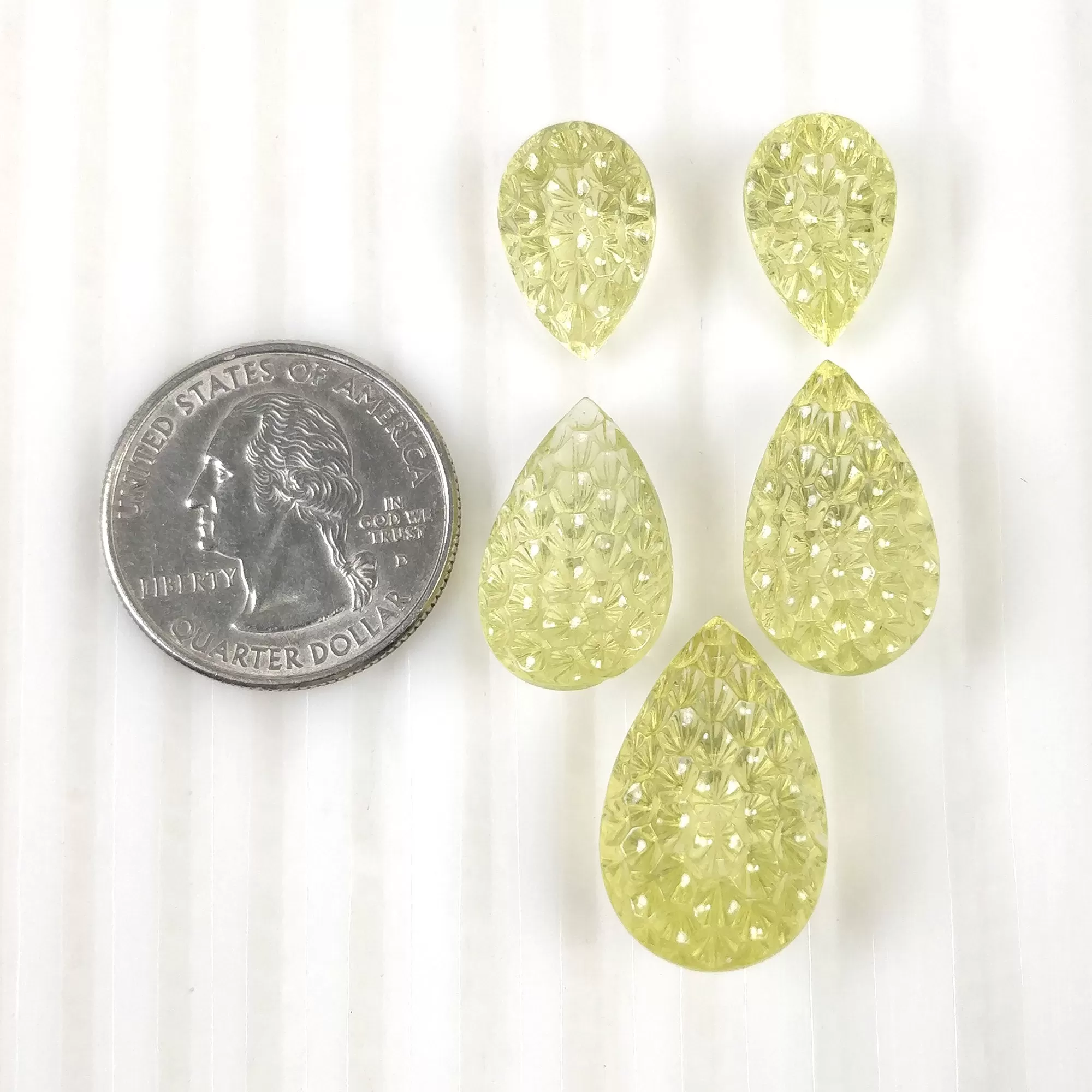 LEMON QUARTZ Gemstone Carving : 63.15cts Natural Untreated Unheated Quartz Hand Carved Pear Shape 15.5*10.5mm - 23*15mm 5pcs