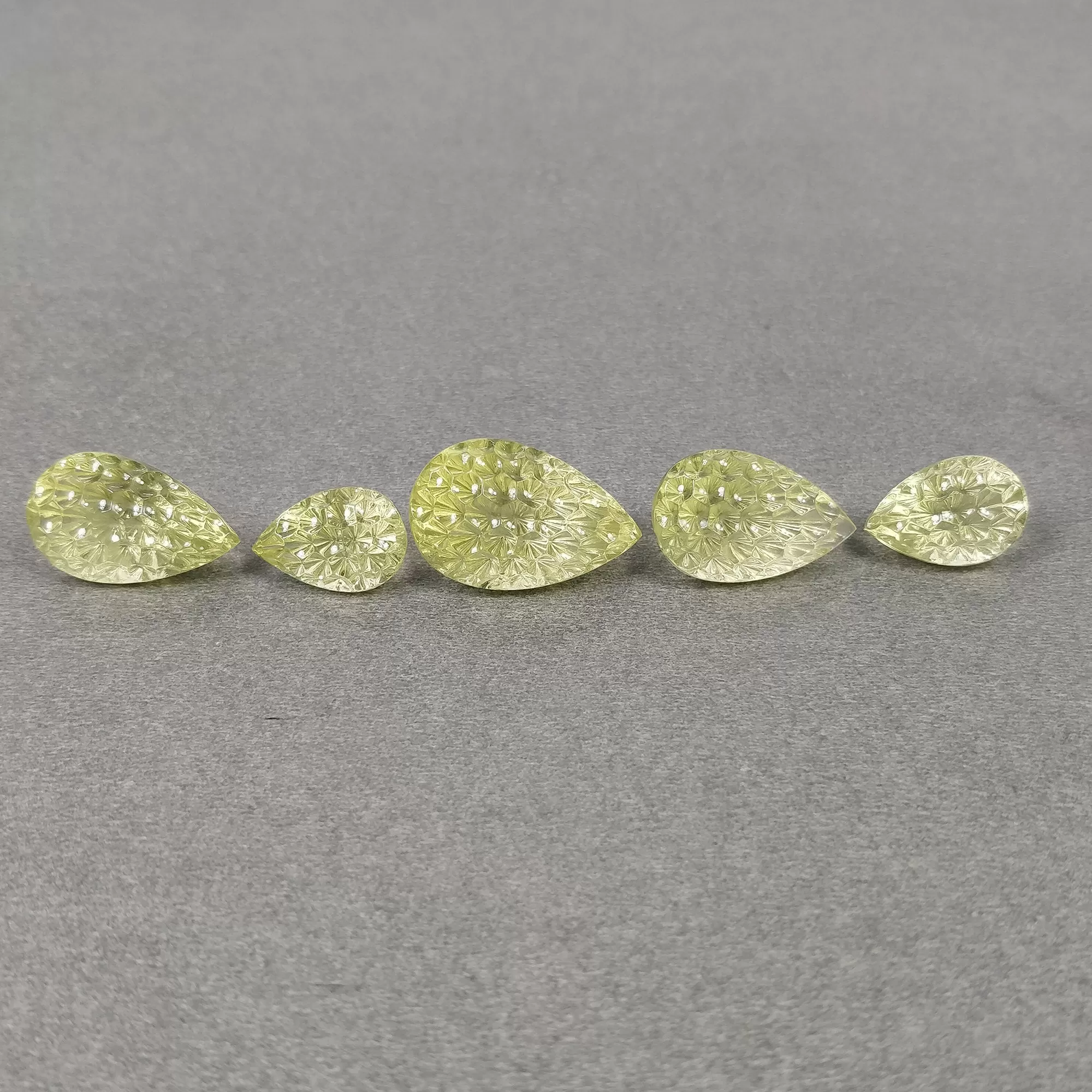 LEMON QUARTZ Gemstone Carving : 63.15cts Natural Untreated Unheated Quartz Hand Carved Pear Shape 15.5*10.5mm - 23*15mm 5pcs