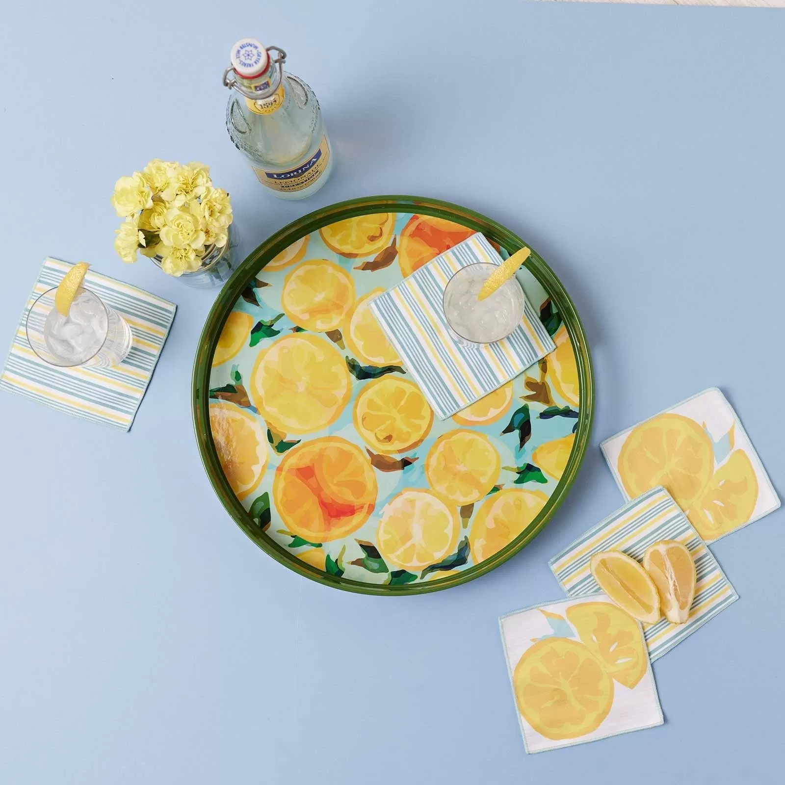 Lemon Slices blu Kitchen Reusable Cocktail Napkins (Set of 8)