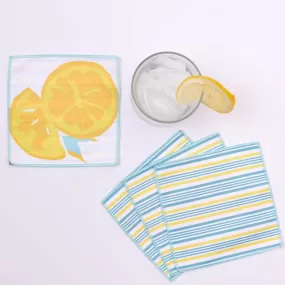 Lemon Slices blu Kitchen Reusable Cocktail Napkins (Set of 8)