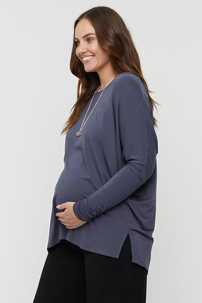 Liv Long Sleeve Slouch Top - Storm