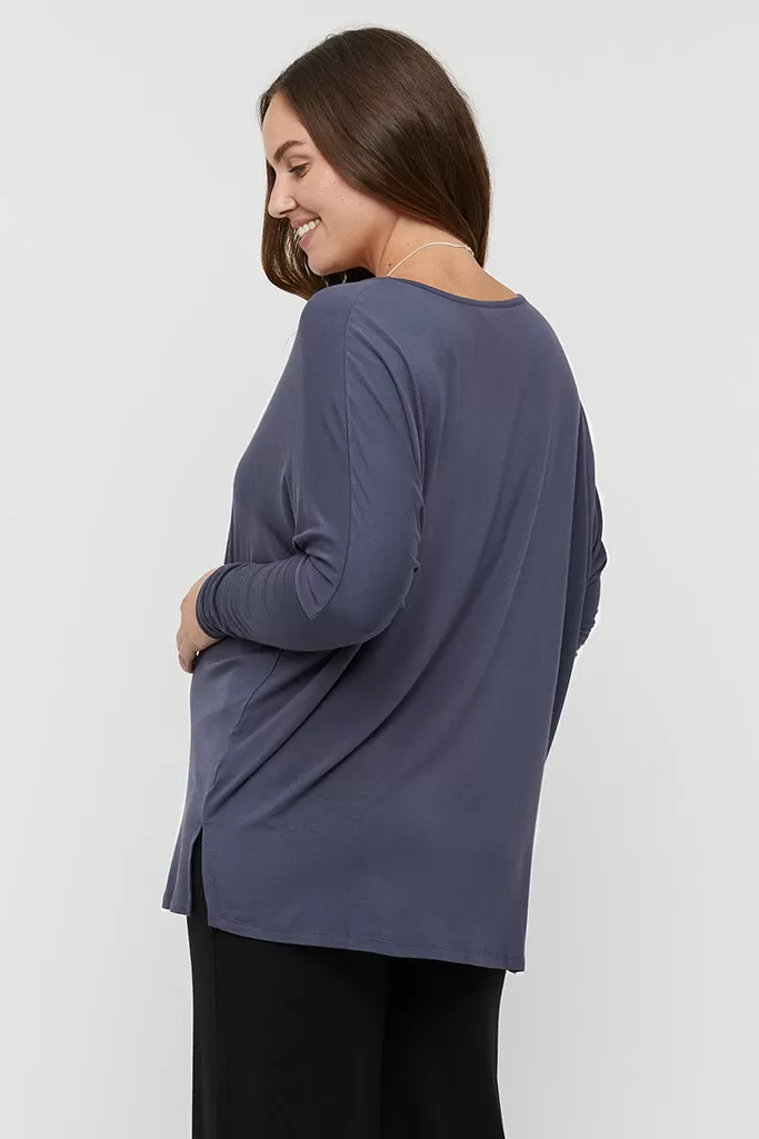 Liv Long Sleeve Slouch Top - Storm