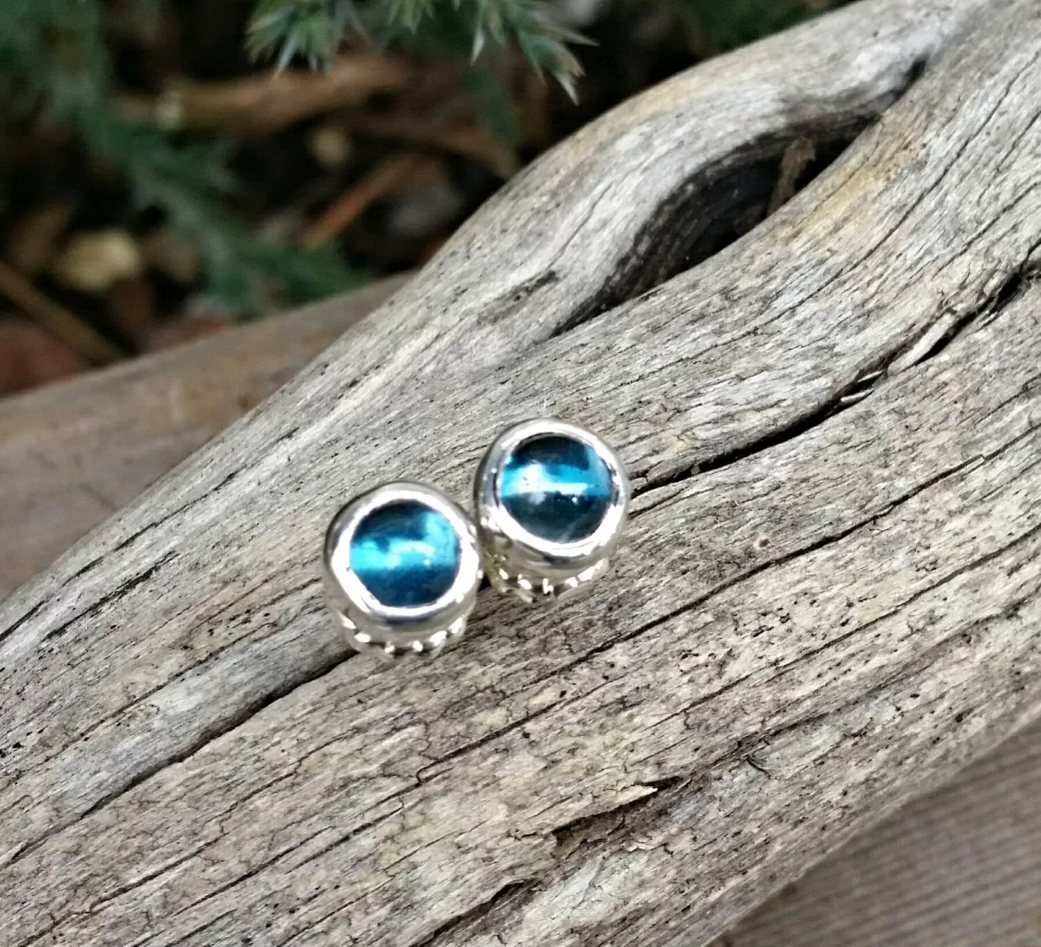 London Blue Topaz Stud Earrings In Sterling Silver - December Birthstone Jewelry