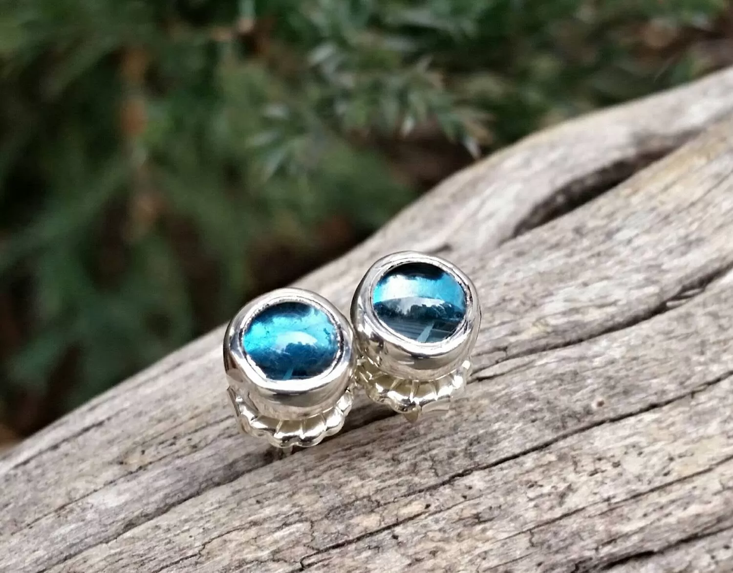 London Blue Topaz Stud Earrings In Sterling Silver - December Birthstone Jewelry