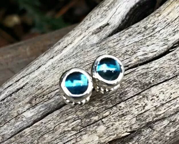 London Blue Topaz Stud Earrings In Sterling Silver - December Birthstone Jewelry