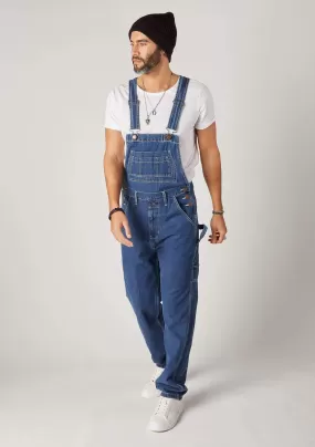 MADDOX Mens Relaxed Fit Denim Dungarees - Stonewash