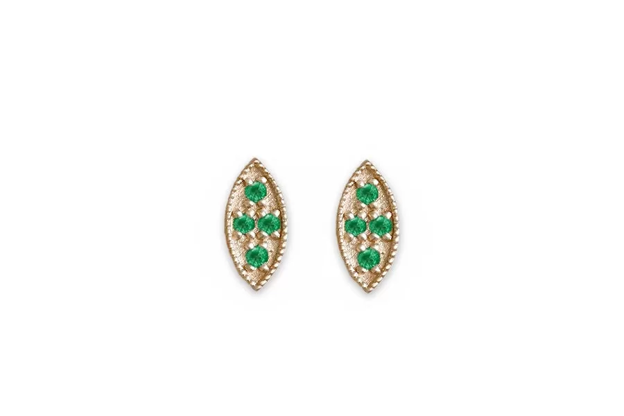 Marquise Emerald Leaf Studs