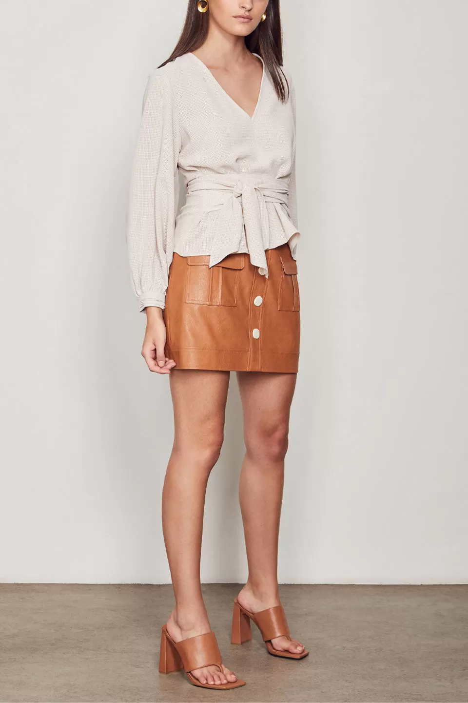 Maverick Tan PU Leather Aline Skirt