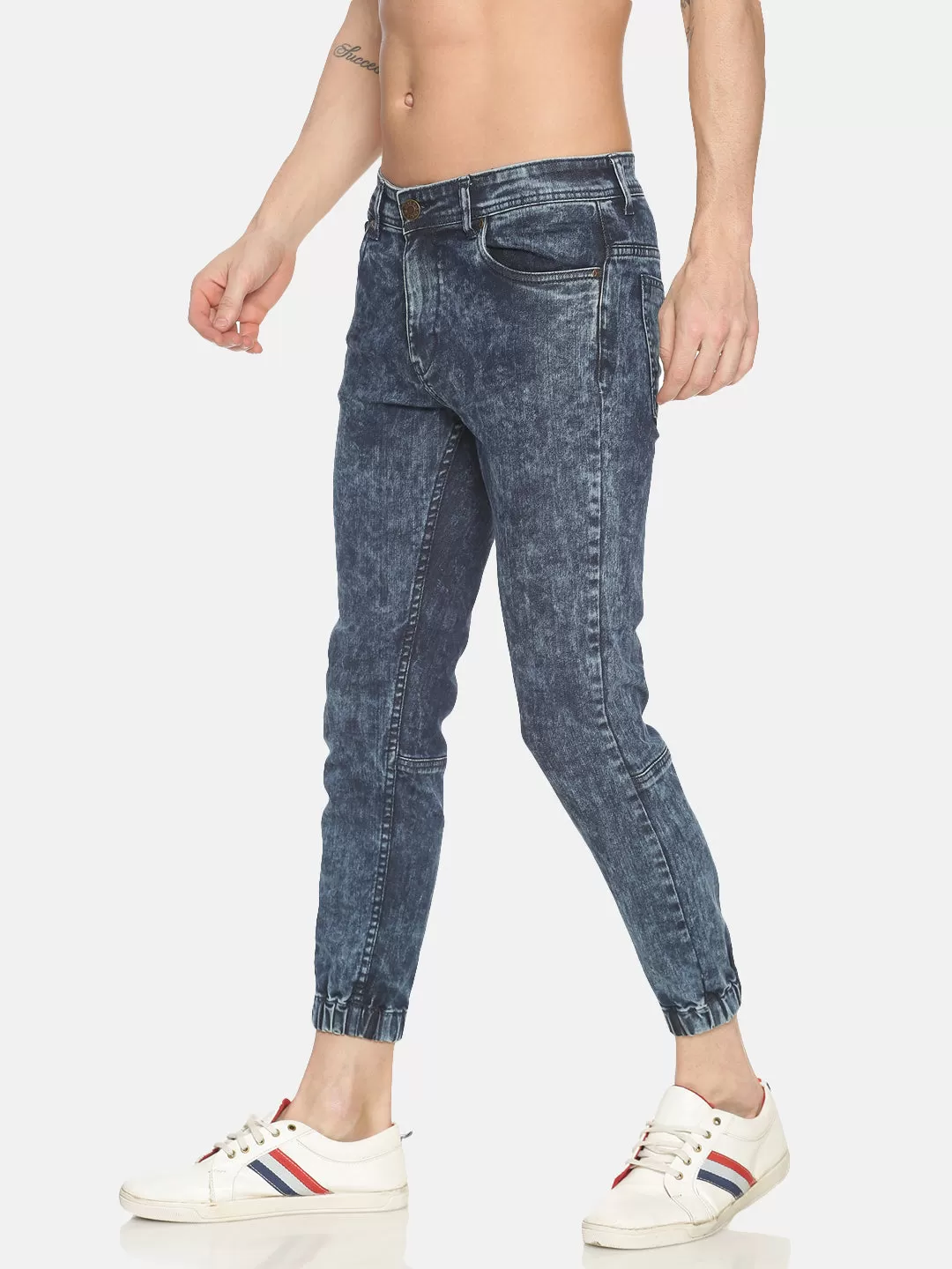 MEN'S ACID WASH BLUE SOLID SLIM FIT JEAN JOGGER