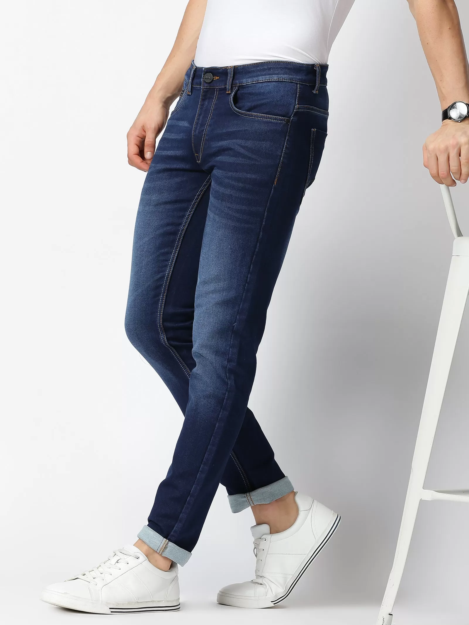 MEN'S DARK BLUE SOLID JASON FIT JEANS