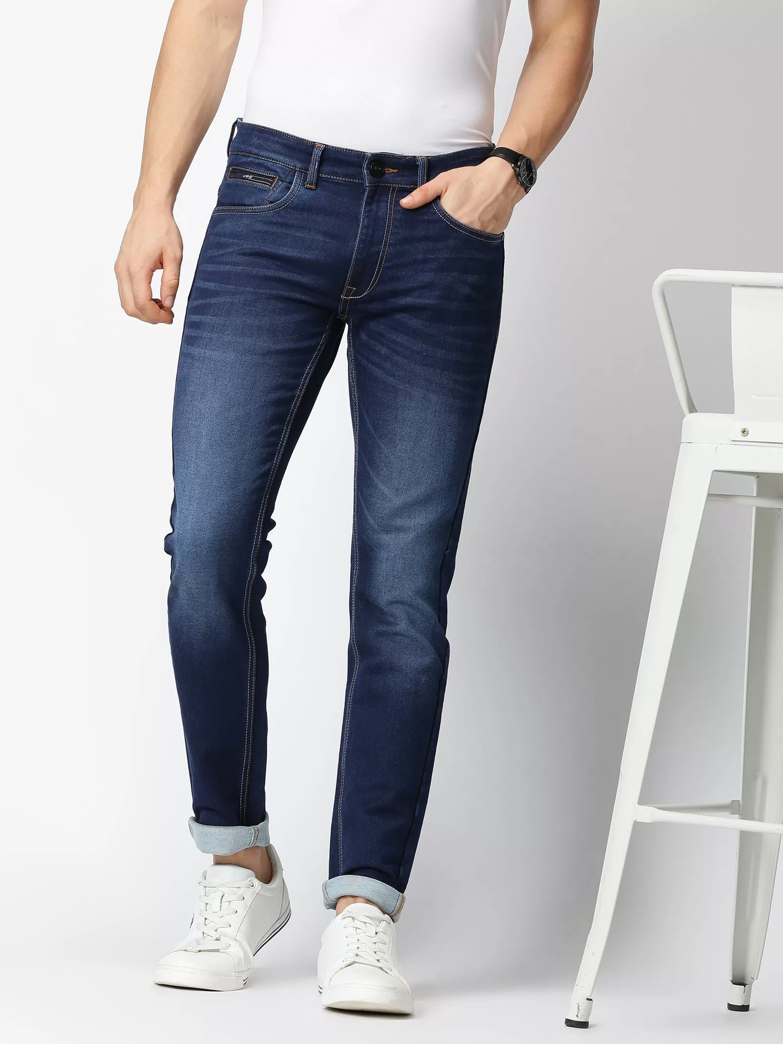 MEN'S DARK BLUE SOLID JASON FIT JEANS