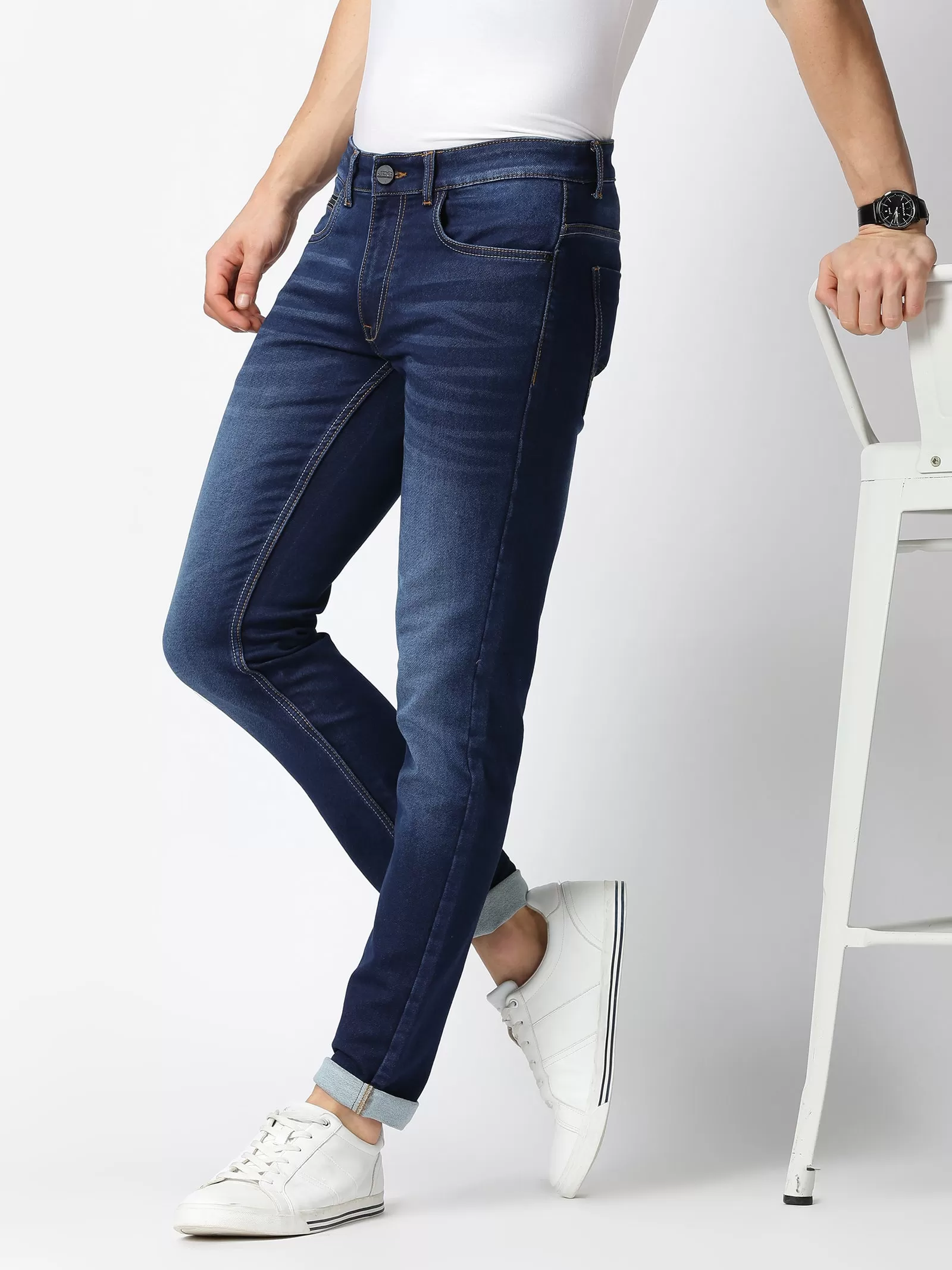 MEN'S DARK BLUE SOLID JASON FIT JEANS