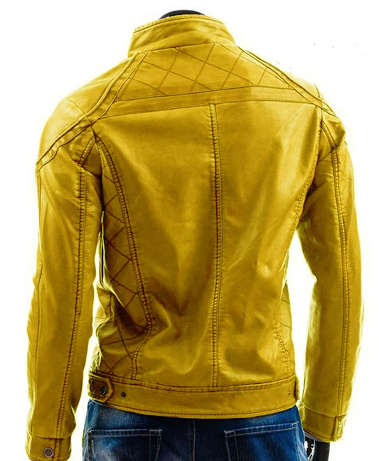 Men's Yellow Motorcycle Vintage Retro Cafe Racer Genuine Leather Jacket