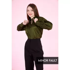 (Minor Fault) Olive Knotted Collar Satin Top