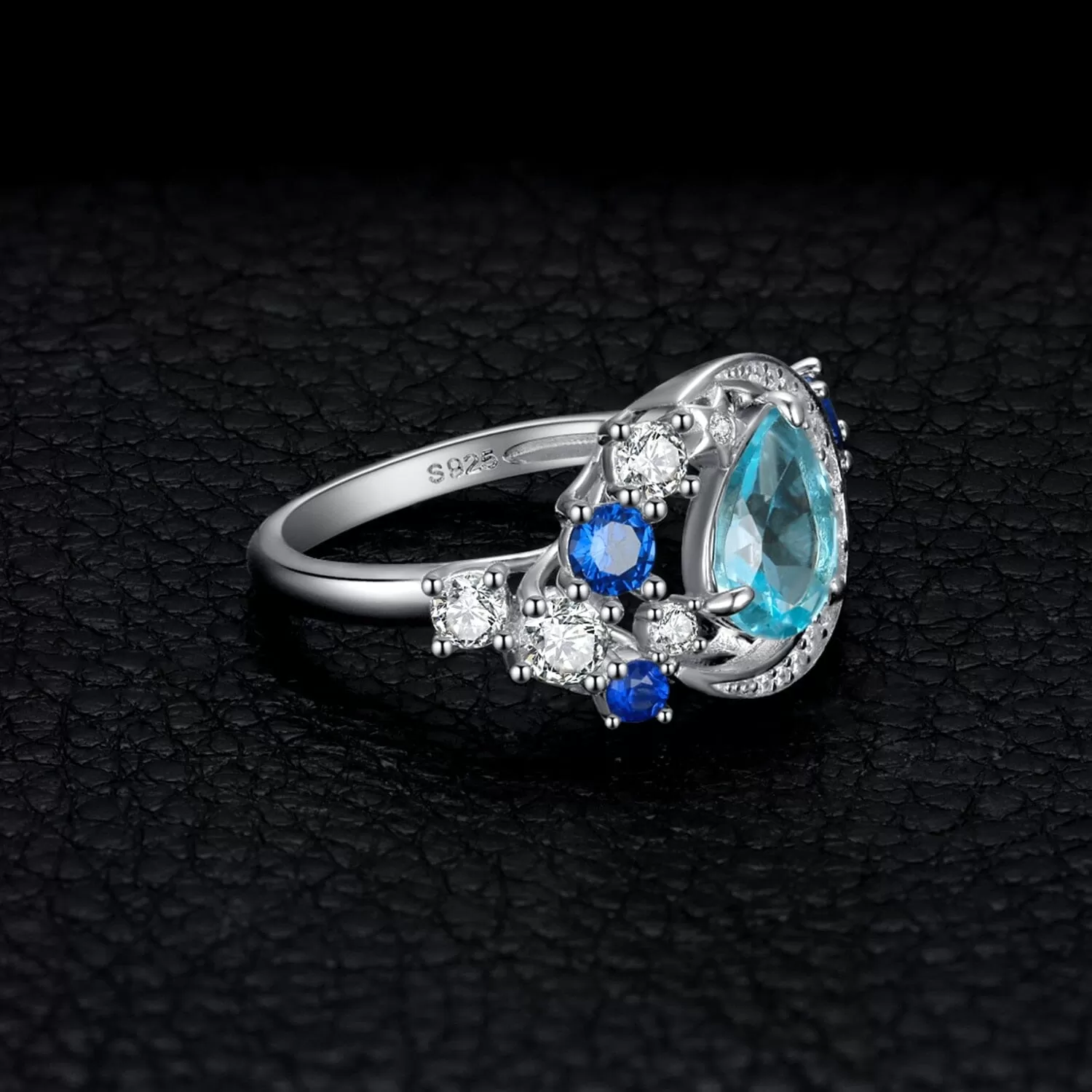 Moon Star 6.8ct Sky Blue Topaz and Sapphire 925 Sterling Silver Ring