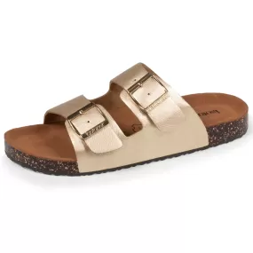 Mules sandales Femme Double Bride Doré