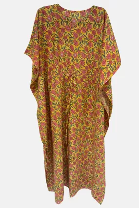 Naidu Hall  Round Neck Kaftan Style Printed Nighty-Black - Yellow  - NT65