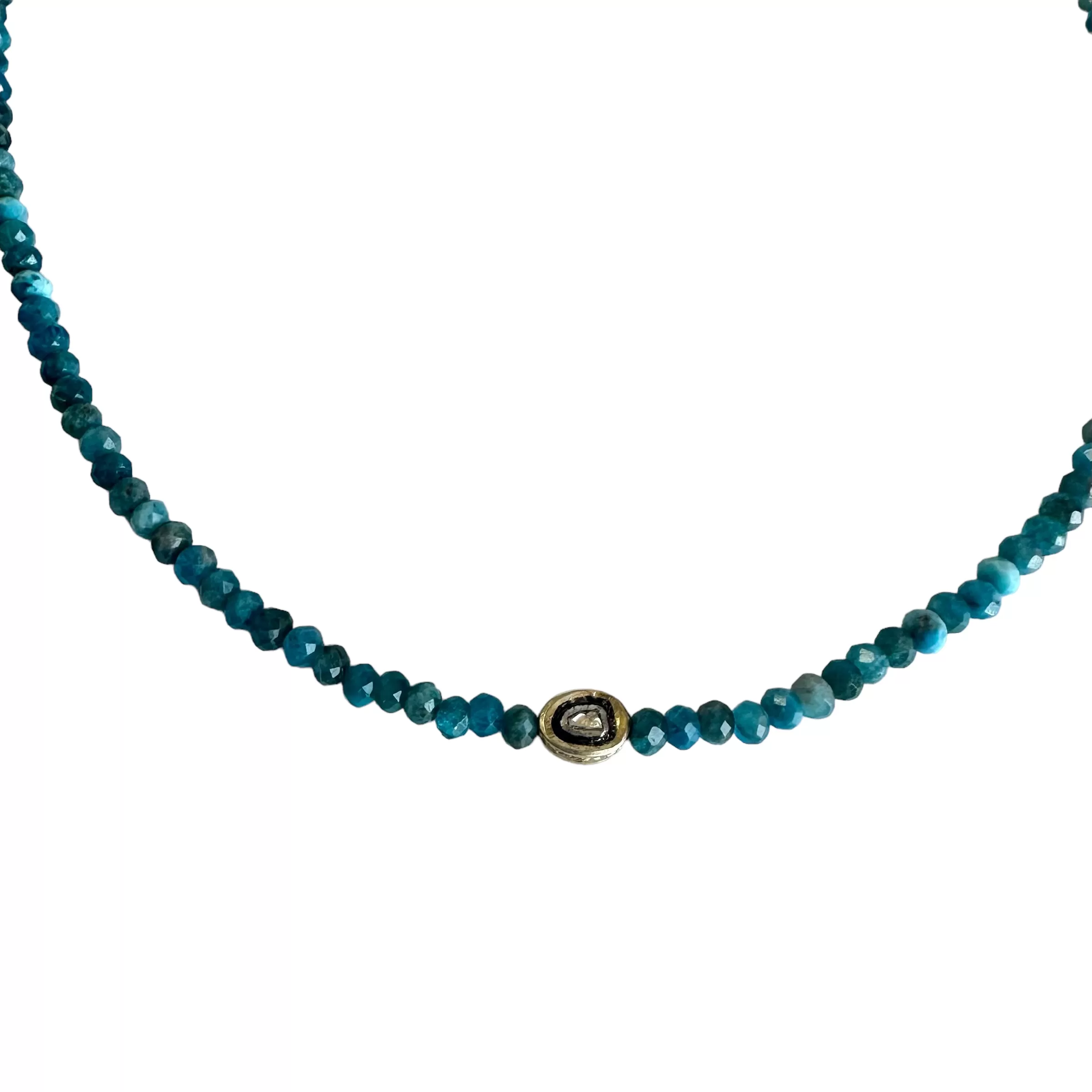 Ocean Blue Apatite & Polki Diamond Charm necklace