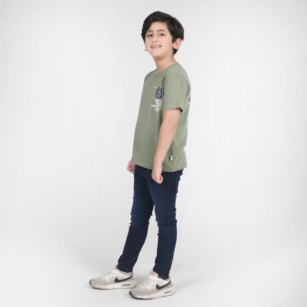 Olive Green Printed T-Shirt