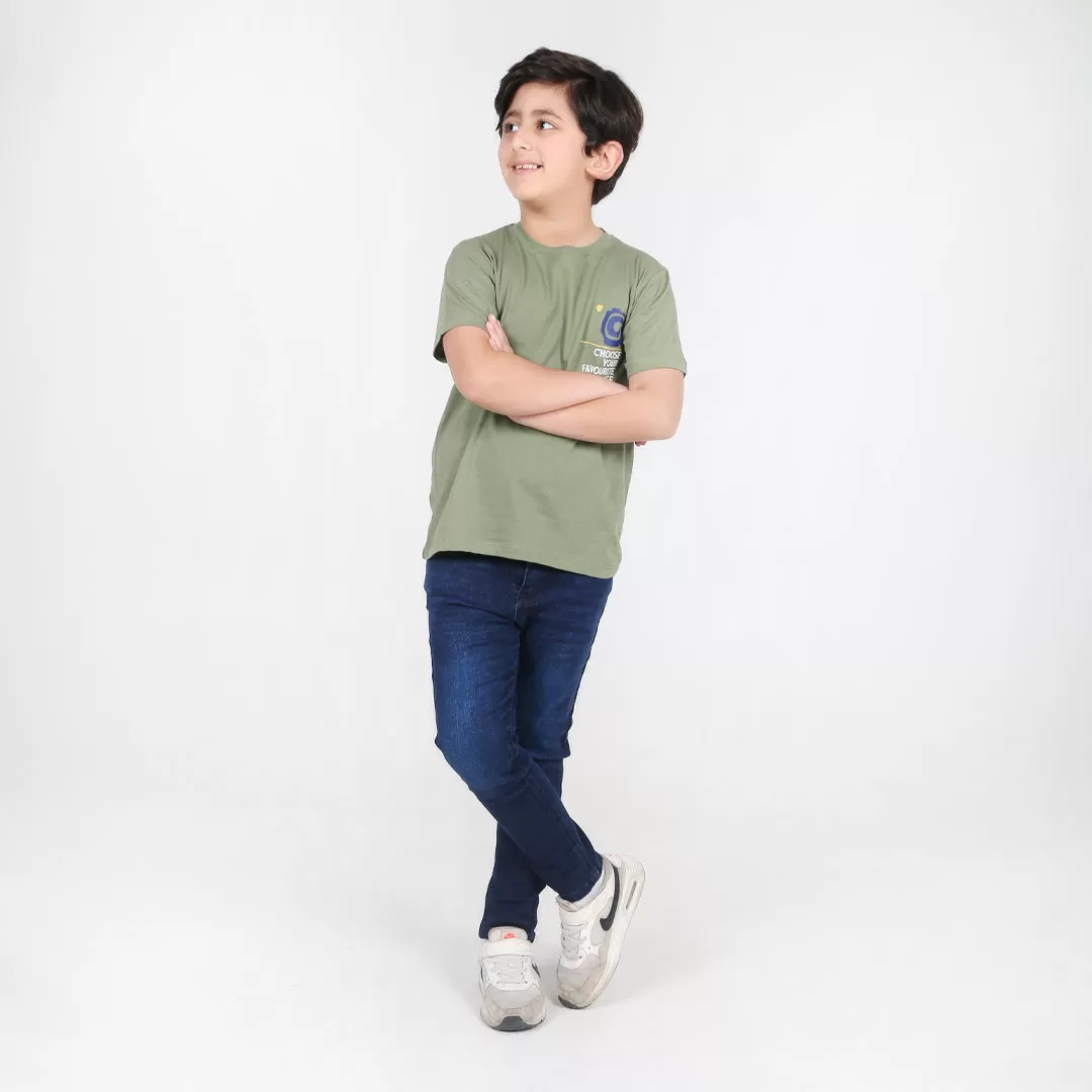 Olive Green Printed T-Shirt