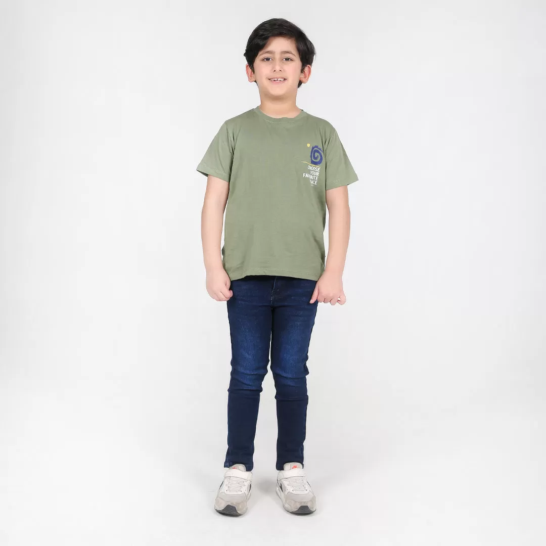 Olive Green Printed T-Shirt