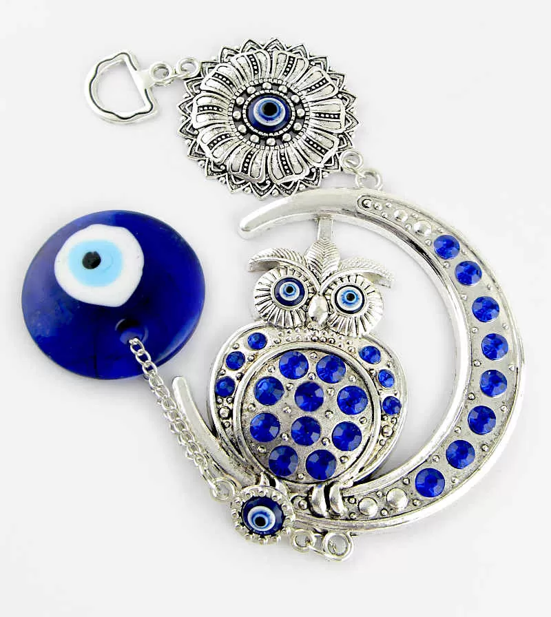 Owl and Crescent Moon Evil Eye Wall Hanging