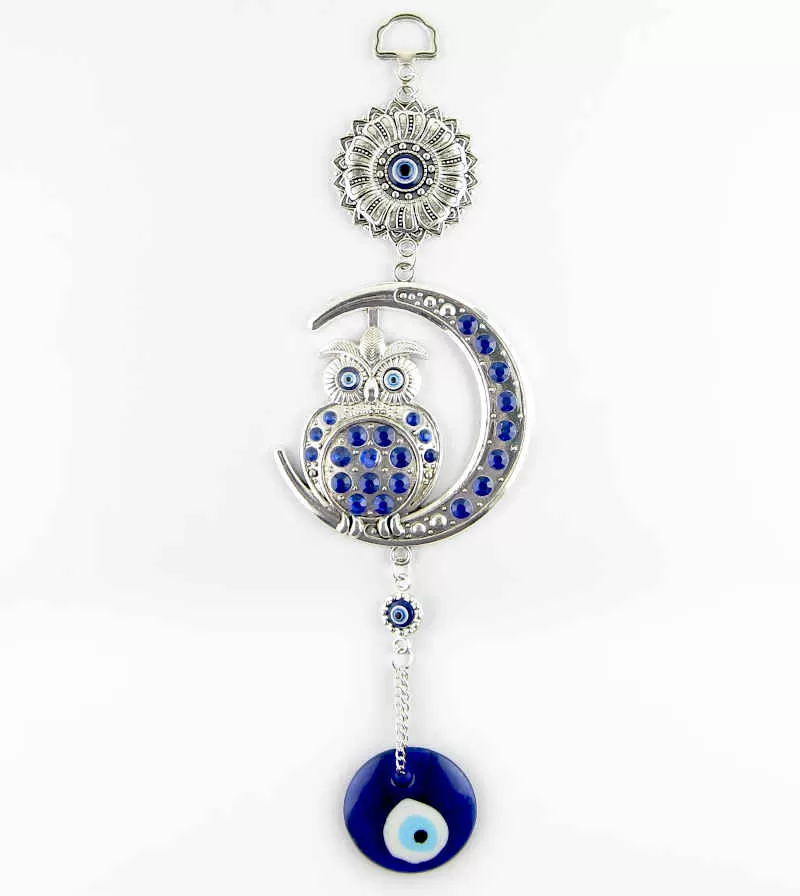 Owl and Crescent Moon Evil Eye Wall Hanging