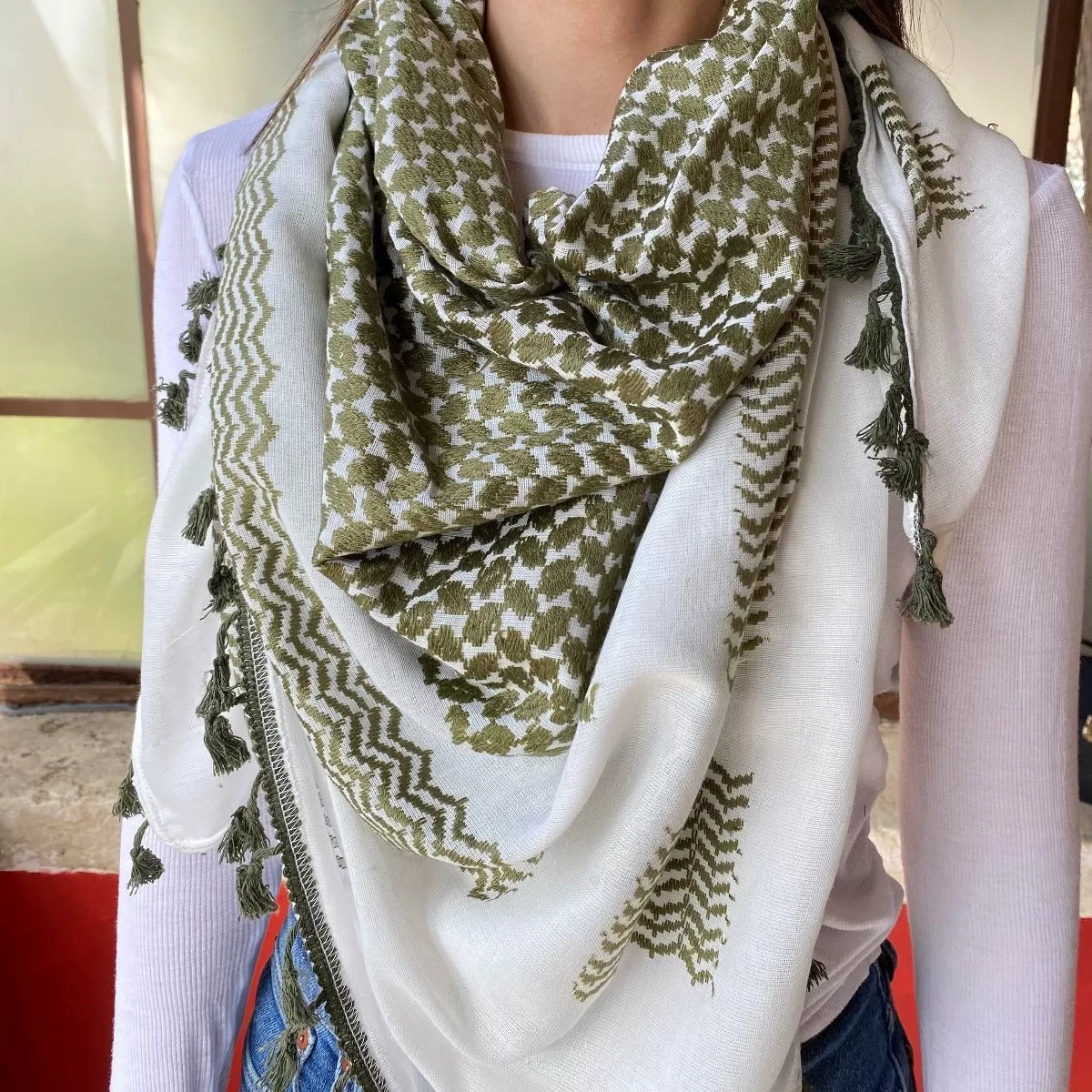 Palestinian Keffiyeh Made in Hebron, Palestine, in Olive Style