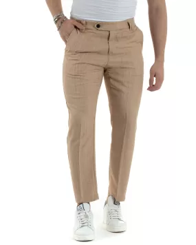 Pantaloni Uomo Gessati Viscosa Tasca America Rigato Classico Abbottonatura Allungata Casual Camel GIOSAL-P6035A