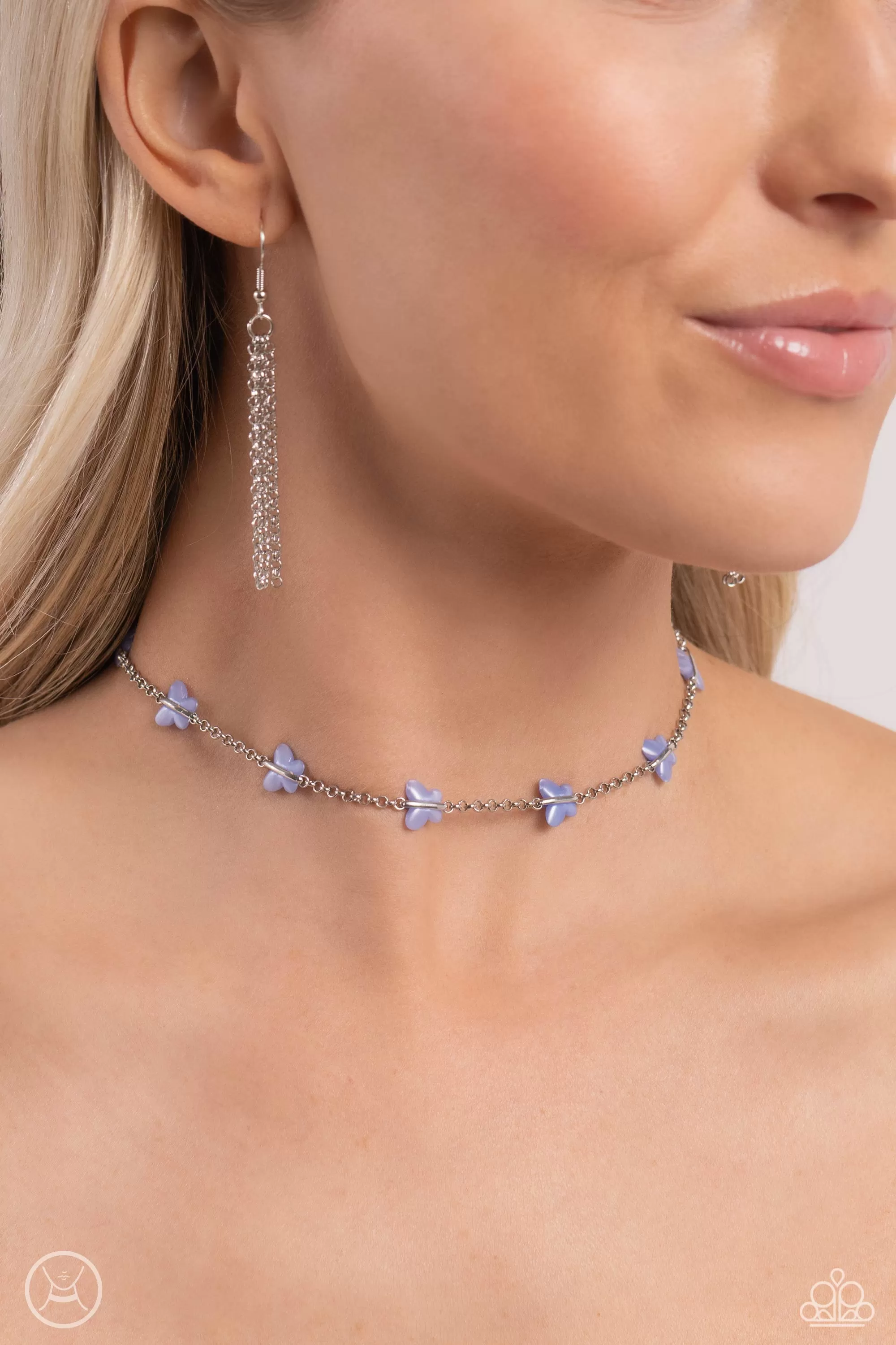 Paparazzi FLYING in Wait Blue Choker Necklace & Earring Set