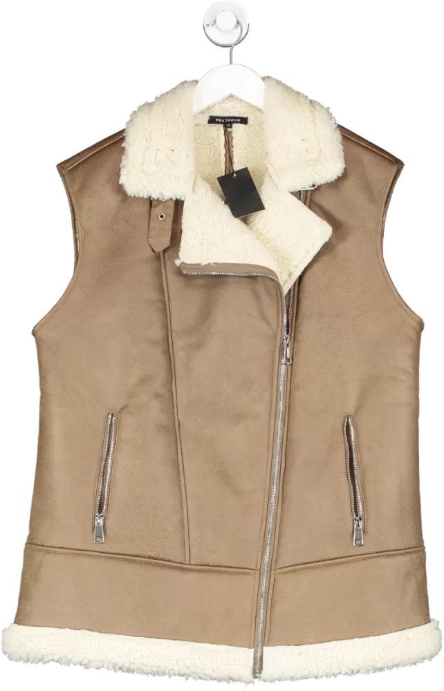 Peacocks Brown Faux Sherling Gilet UK 14